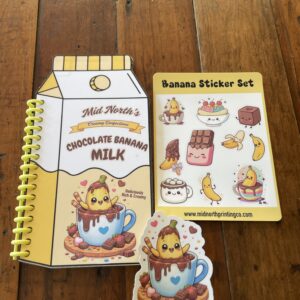Chocolate Banana Milk Carton Notebook & Sticker Set