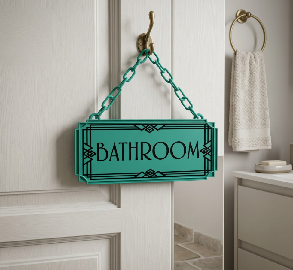 Bathroom Art Deco Hanging Sign