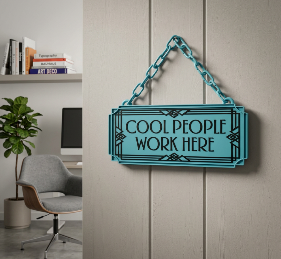 Cool People Work Here Art Deco Hanging Sign