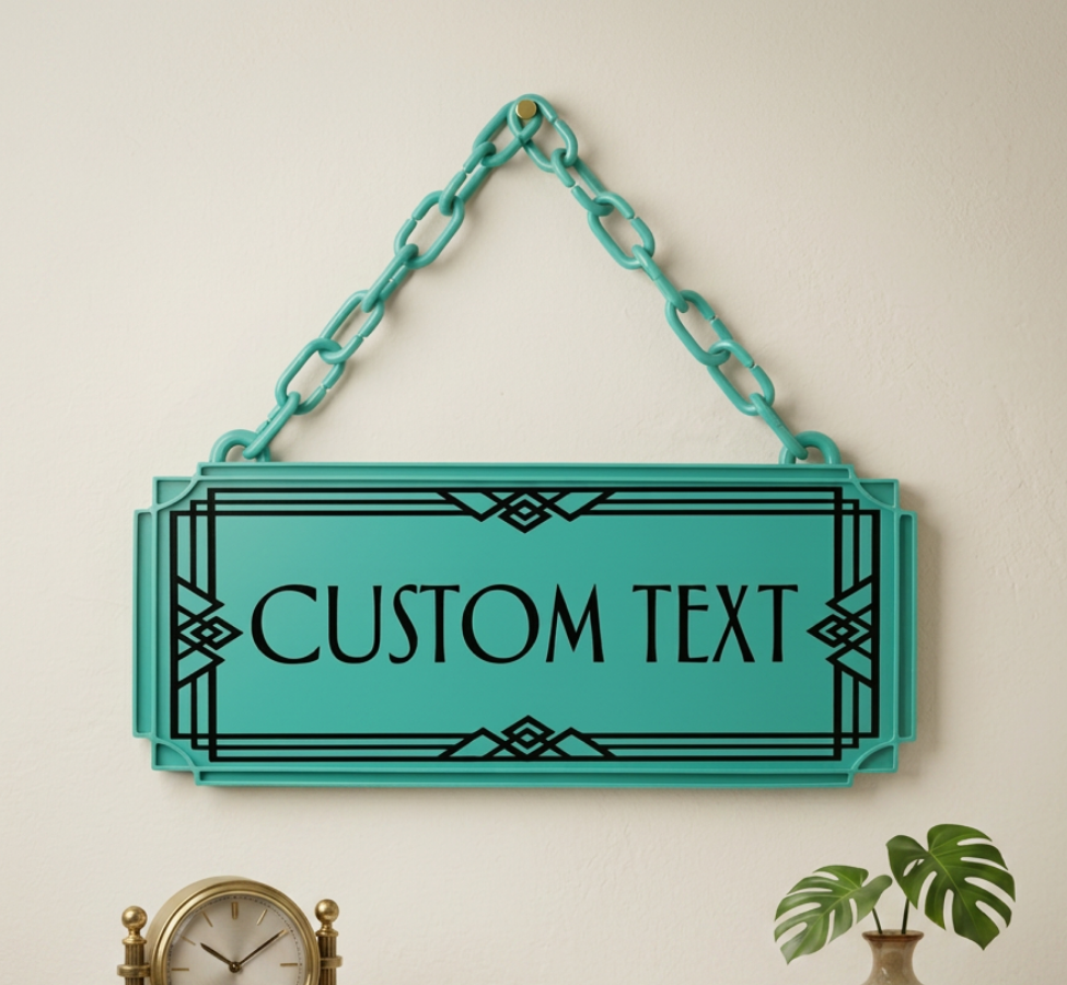 Custom Text Art Deco Hanging Sign