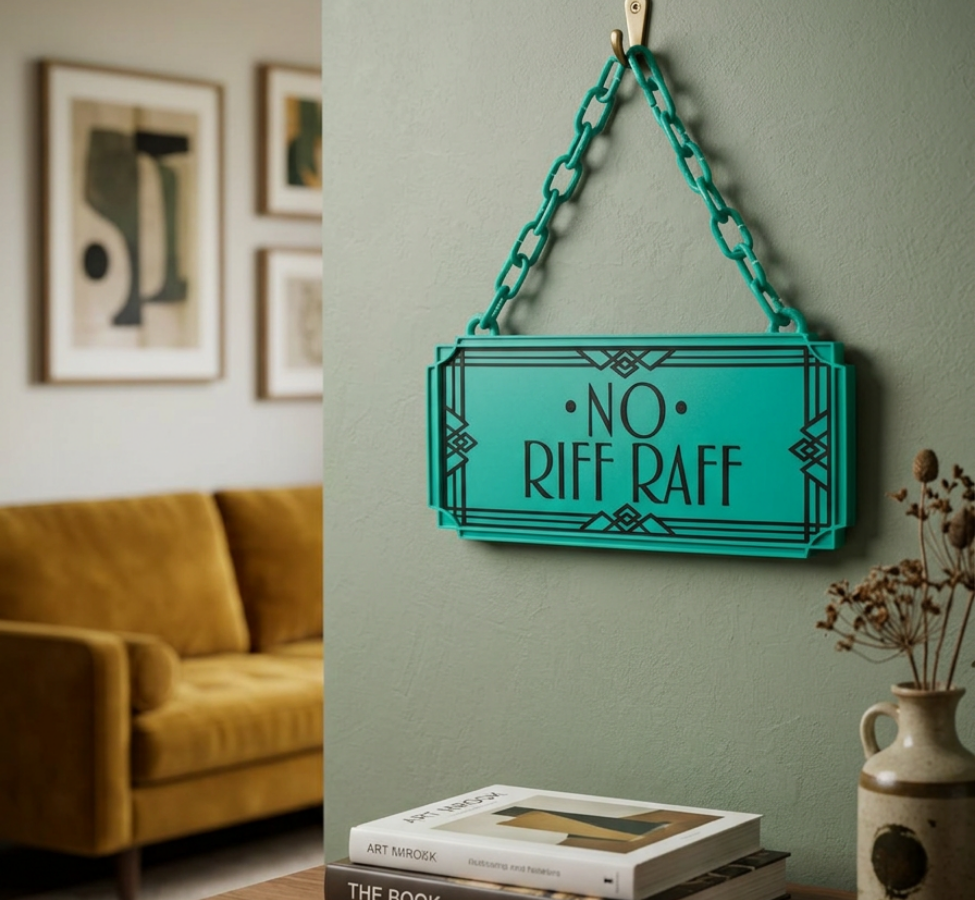 No Riff Raff Art Deco Hanging Sign