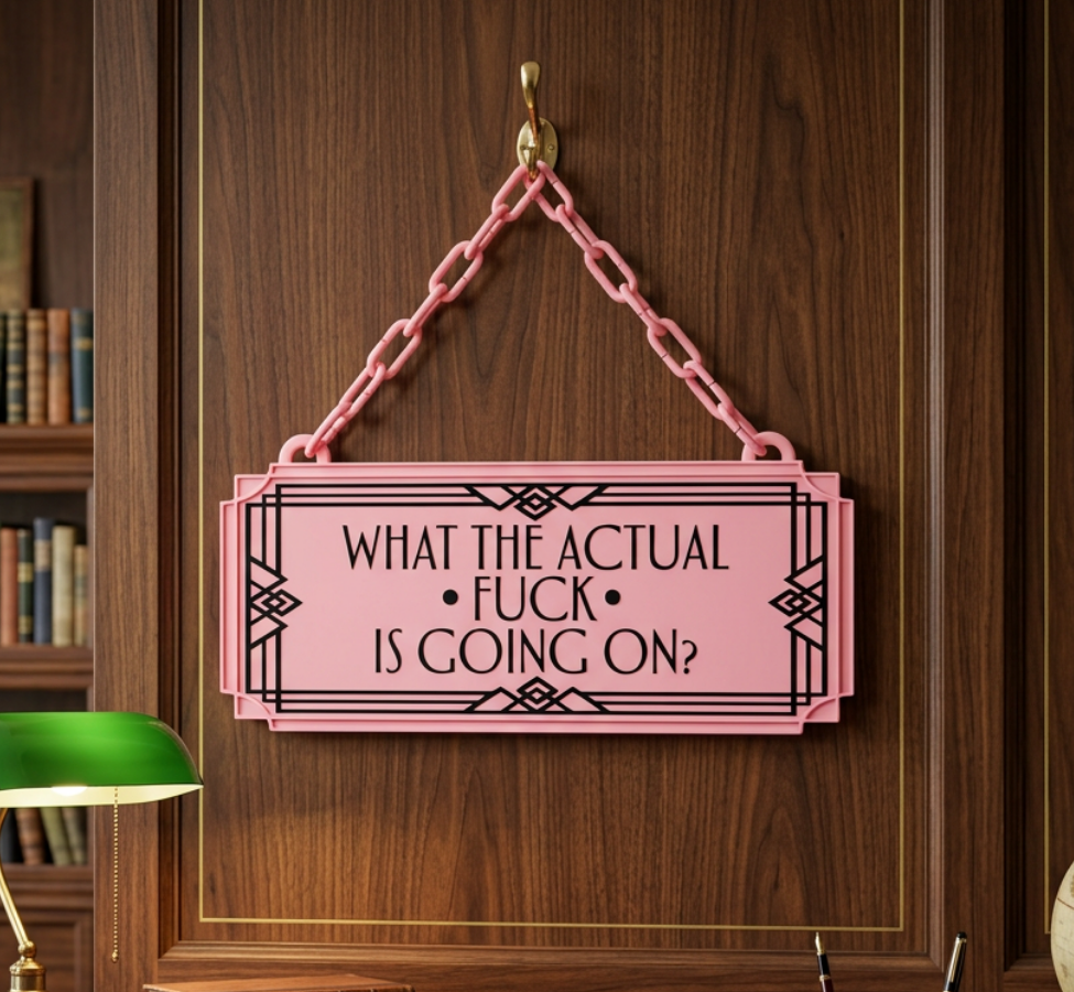 What The Actual Fuck Is Going On? Art Deco Hanging Sign