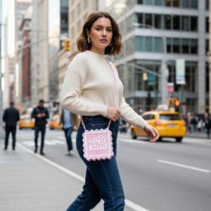 Be Kind (of a Bitch) Pink and White Crossbody Handbag