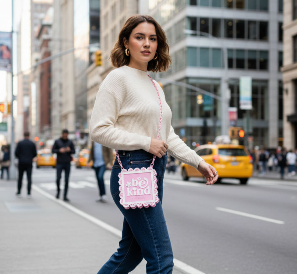 Be Kind (of a Bitch) Pink and White Crossbody Handbag