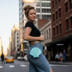 Blue Glitter Shell Crossbody Handbag