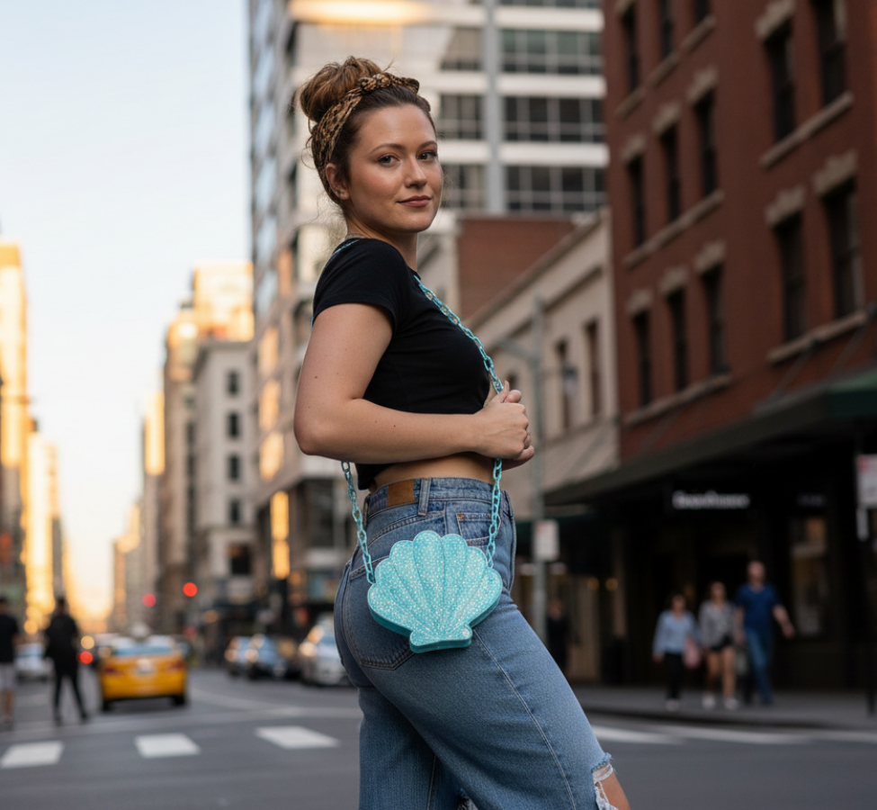 Blue Glitter Shell Crossbody Handbag
