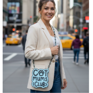 Blue and White Cat Mums Club Crossbody Handbag