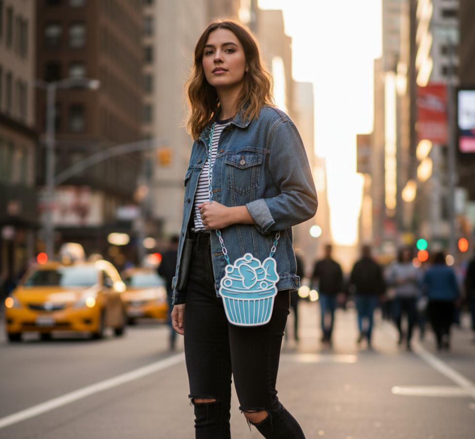 Blue and White Cupcake Crossbody Handbag
