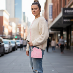 Pink and White Flower Love Letter Crossbody Handbag