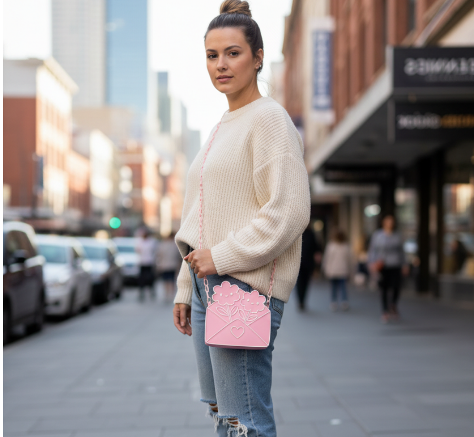 Pink and White Flower Love Letter Crossbody Handbag