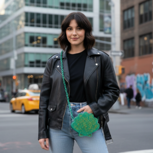 Green Glitter Shell Crossbody Handbag