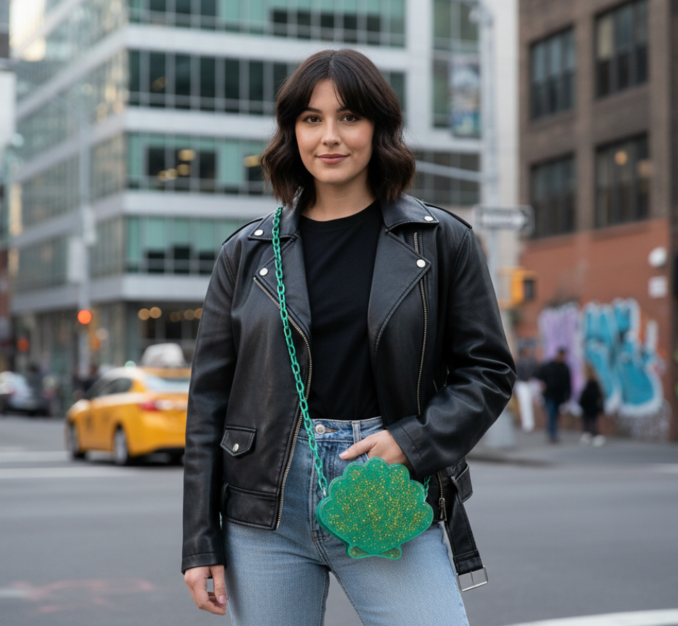 Green Glitter Shell Crossbody Handbag