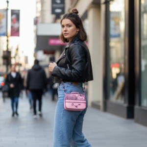 Pink and Black Lunchbox Crossbody Handbag