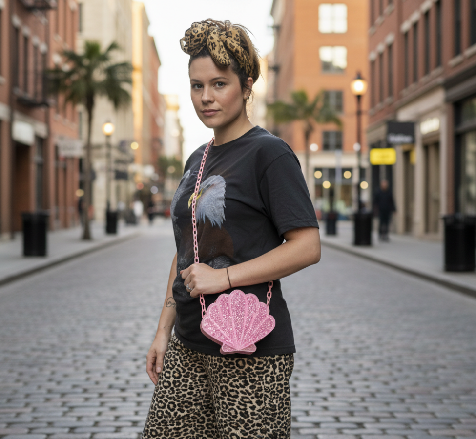 Pink Glitter Shell Crossbody Handbag