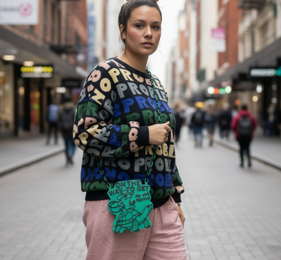 Green and Black On The Way To Get My Shit Together Western Frog Crossbody Handbag
